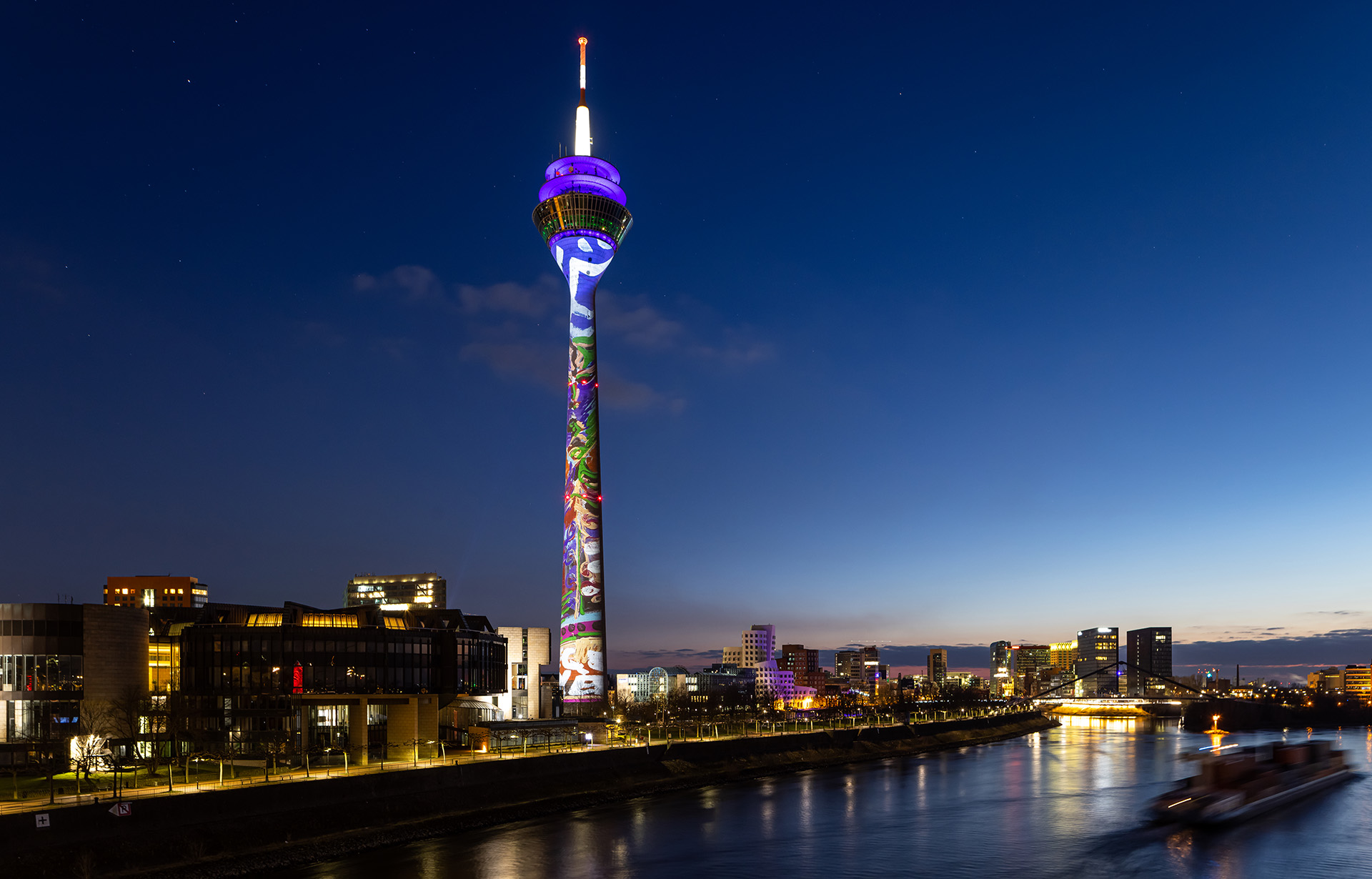Completed Rheinturm Düsseldorf projection mapping installation